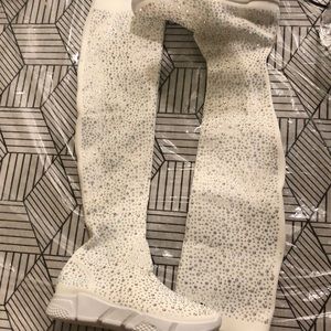 White knee high sparkly sneakers